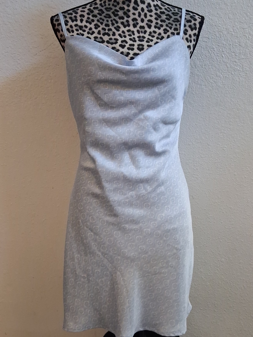 Hollister California Light Blue  Cowl Neck Slip Dress. Satin Fabric. Lined. (M)
